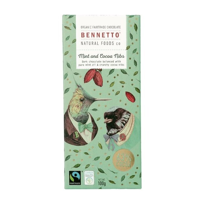 Bennetto Mint & Cacao Nibs Chocolate Bar 100g