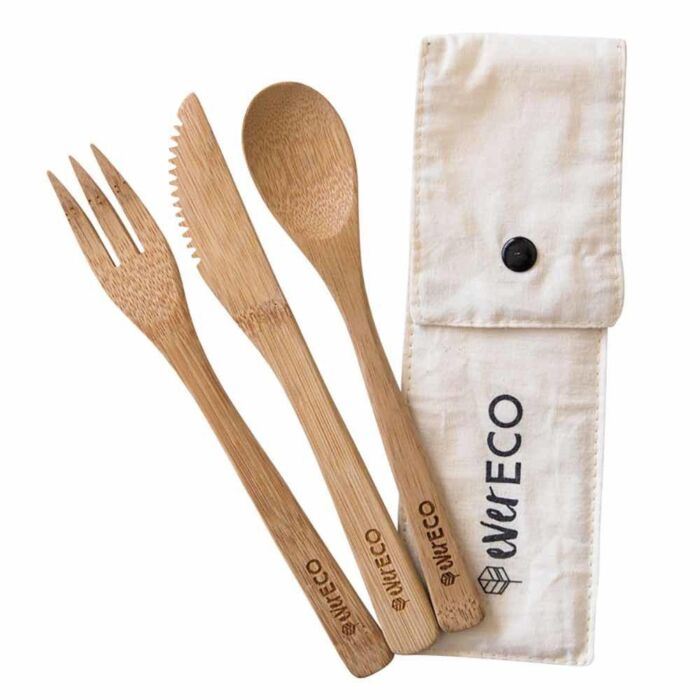 Ever Eco Bamboo Cutlery Set With Cotton Pouch