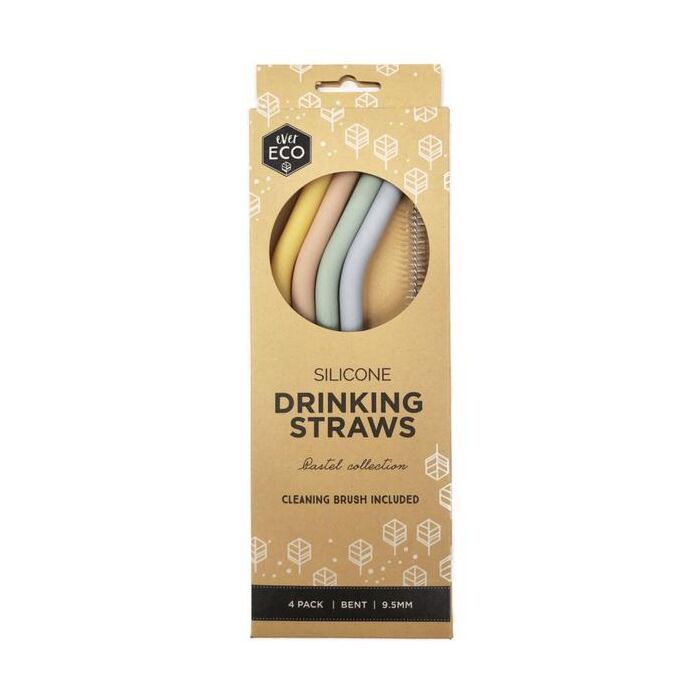 Ever Eco Silicone Straws Bent 4pk & Cleaning Brush 