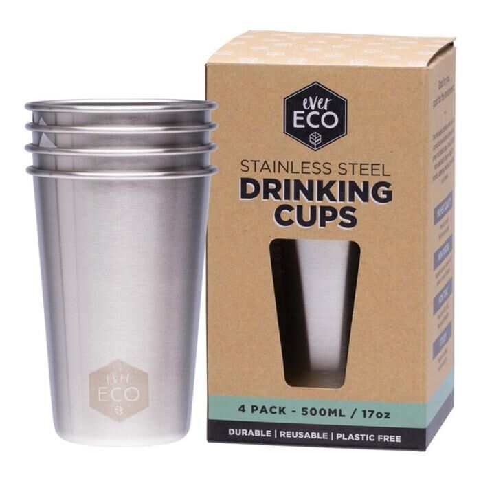 Ever Eco Stainless Steel Drinking Cups 4 x 500ml